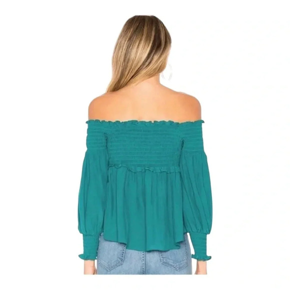 X Revolve Off The Shoulder Blouse in Emerald - For Love and Lemons - Picture 3 of 8